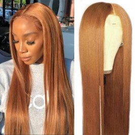 Human Hair 13x4 Transparent Lace Front #8 Color Straight Wigs