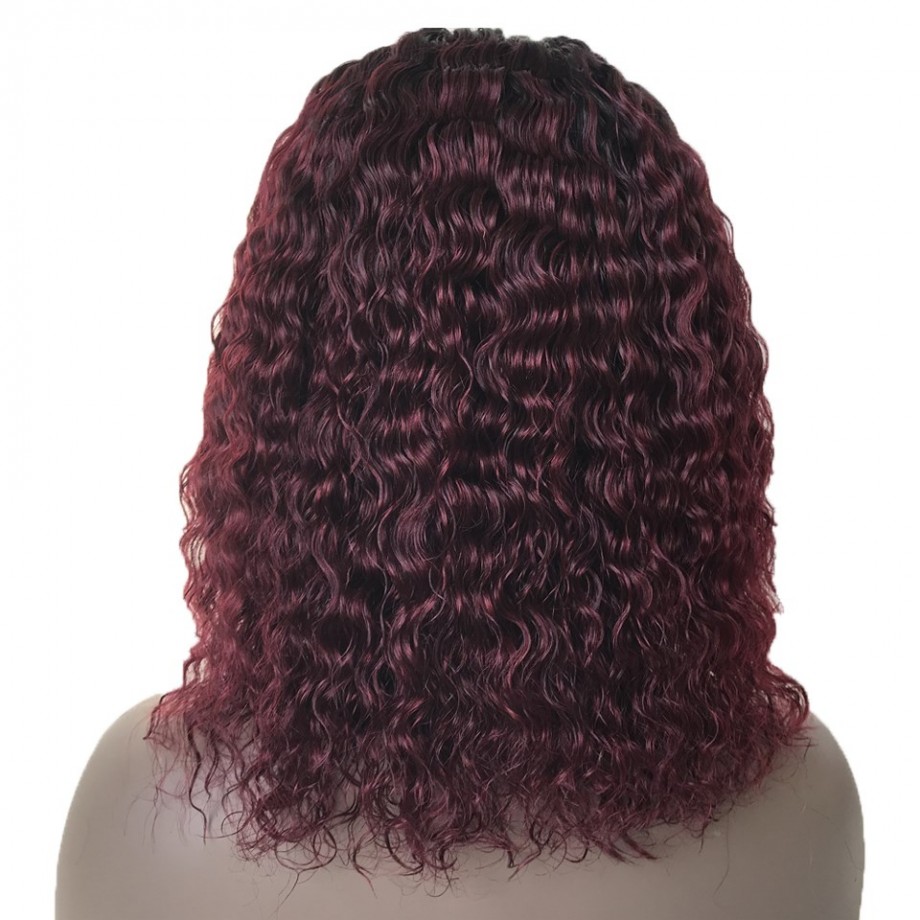Uglam 1B/99J Bob T Part Lace Wigs Deep Wave Hair