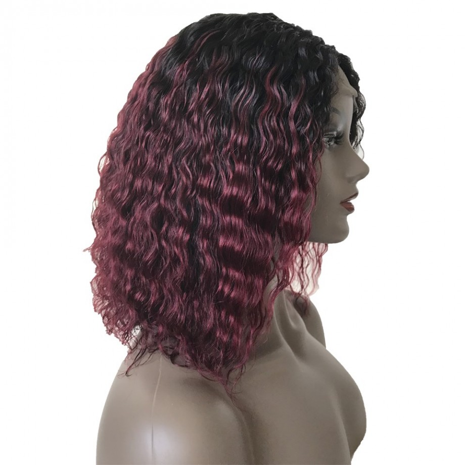 Uglam 1B/99J Bob T Part Lace Wigs Deep Wave Hair