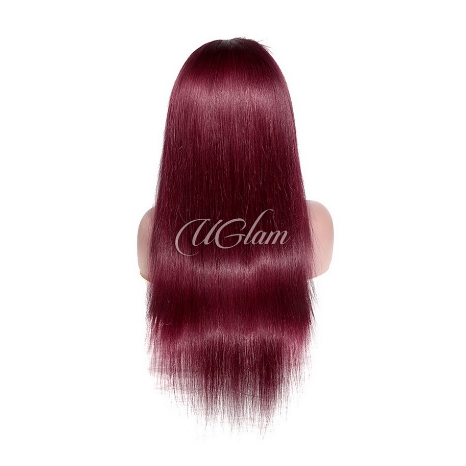 Human Hair 13x4 Transparent Lace Front  99j Color Straight Wigs