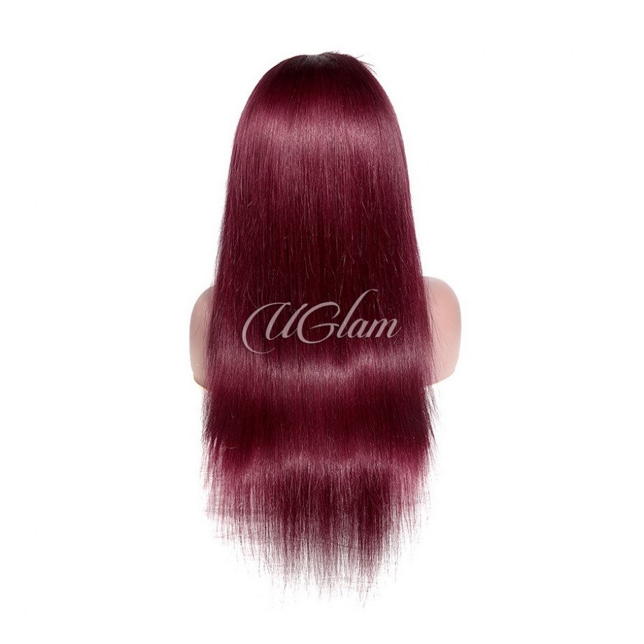 Uglam 13x4 Transparent Lace Front Wigs 99j Color Straight Hair