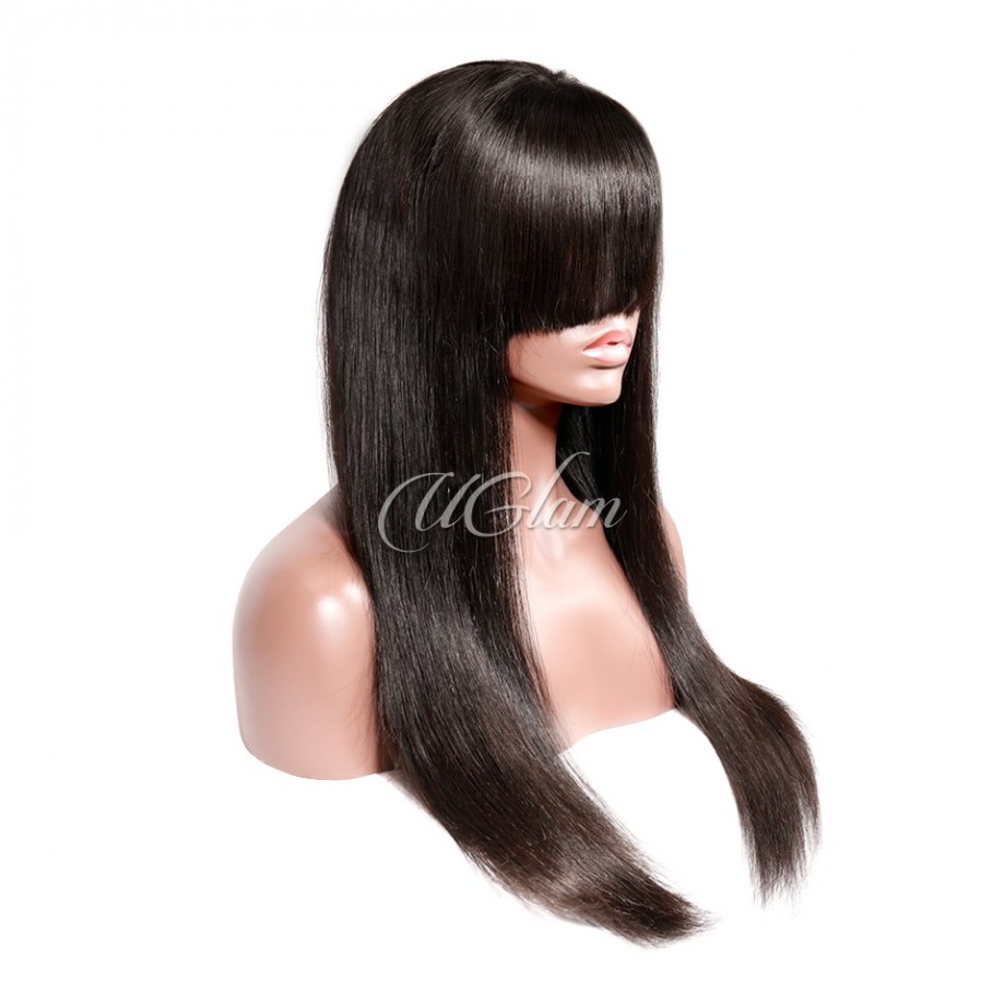 Uglam Machine Made Wigs Straight With Bangs