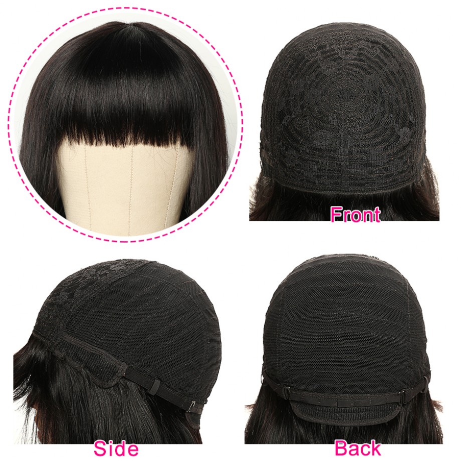 Uglam Machine Made Wigs Straight With Bangs