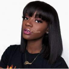 Uglam Bob Transparent Lace Front Wigs With Bangs