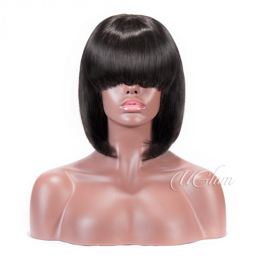 Uglam Bob Transparent Lace Front Wigs With Bangs