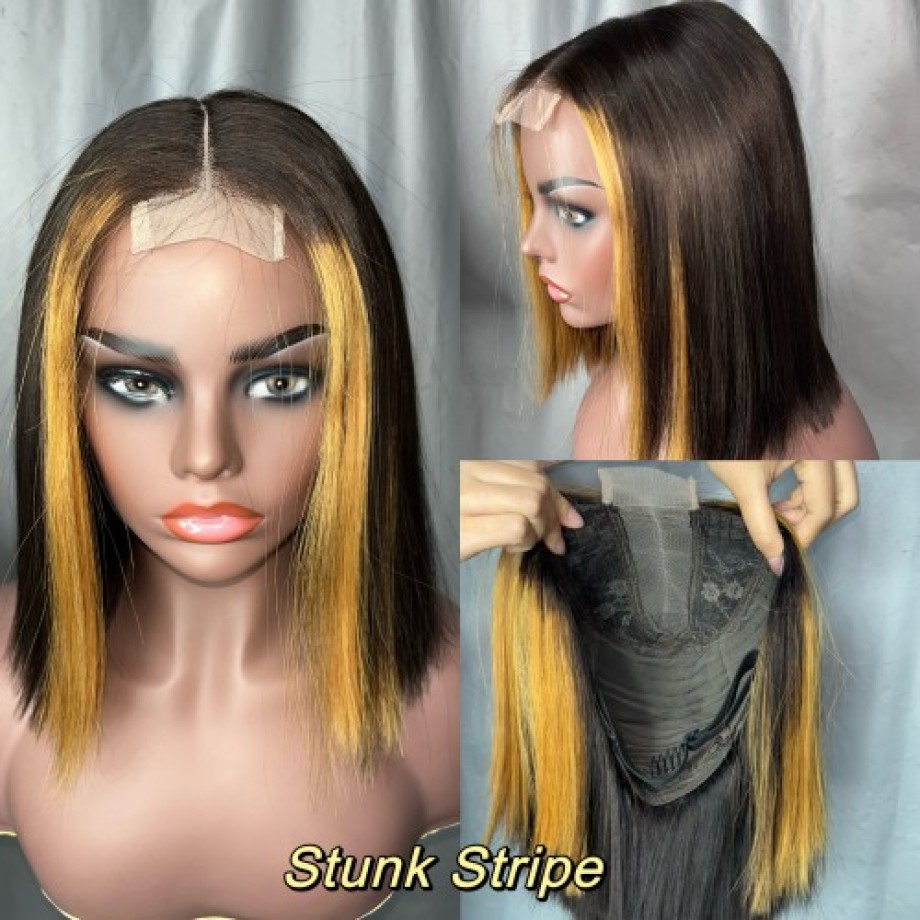 Uglam 2x6 SDD Bone Straight Colored Transparent Lace Closure Bob Wigs