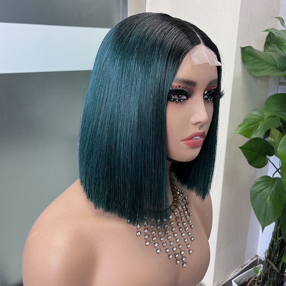 Uglam 2x6 Straight 1b/green Transparent Lace Closure Bob Wigs