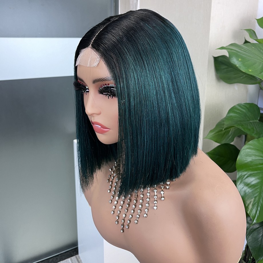 Uglam 2x6 Straight 1b/green Transparent Lace Closure Bob Wigs
