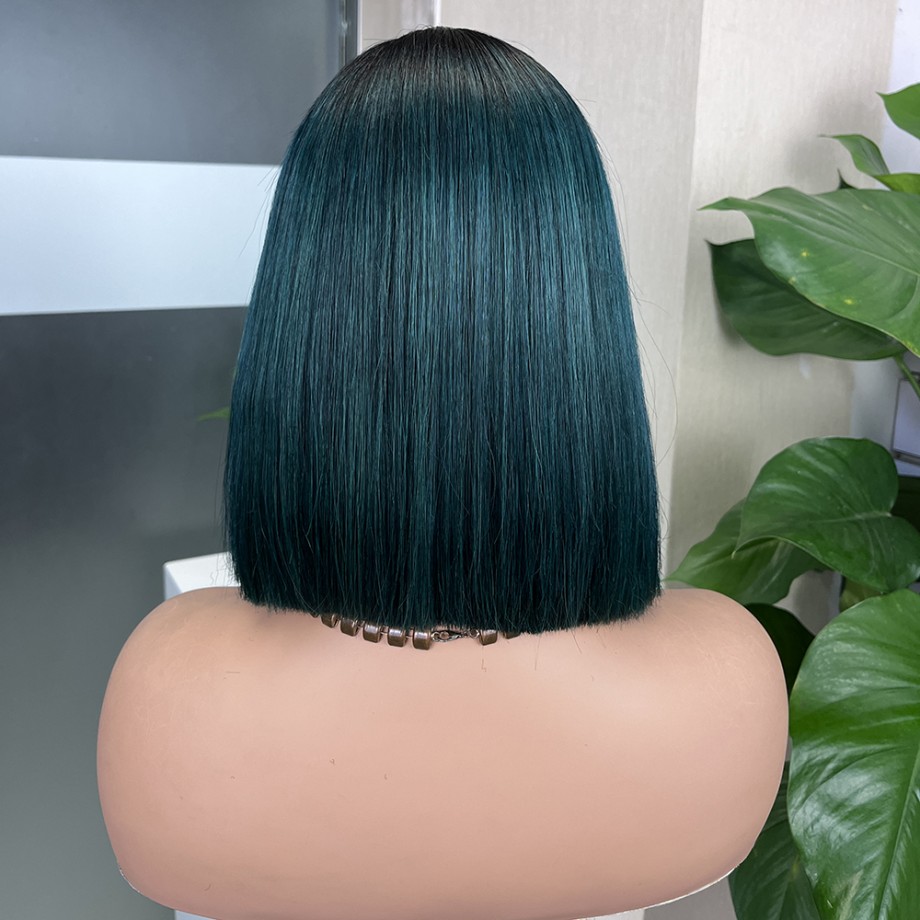 Uglam 2x6 Straight 1b/green Transparent Lace Closure Bob Wigs