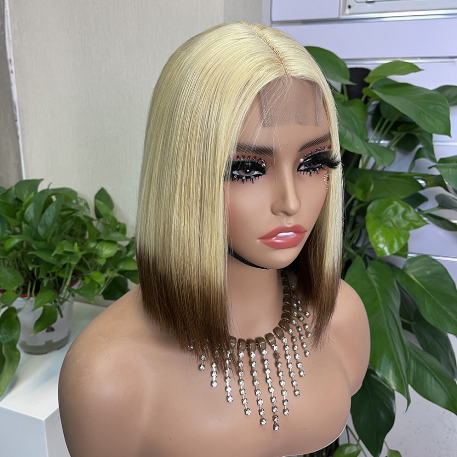 Uglam 2x6 Straight #613/4 Transparent Lace Closure Bob Wigs