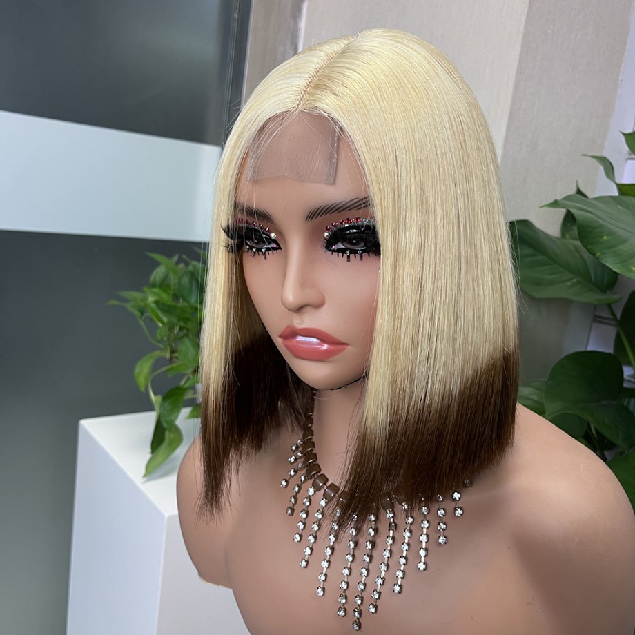 Uglam 2x6 Straight #613/4 Transparent Lace Closure Bob Wigs