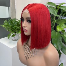 Uglam 2x6 Straight red Transparent Lace Closure Bob Wigs