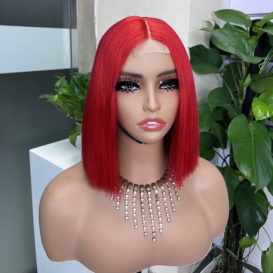 Uglam 2x6 Straight red Transparent Lace Closure Bob Wigs