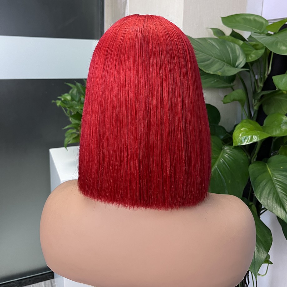 Uglam 2x6 Straight red Transparent Lace Closure Bob Wigs