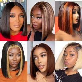 Uglam 2x6 SDD Bone Straight Colored Transparent Lace Closure Bob Wigs