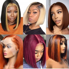 Uglam 13x4 Color Straight Transparent Lace Front Bob Wigs