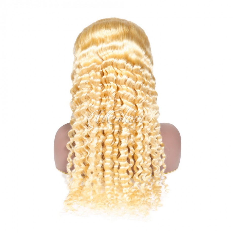 Uglam Lace Front Wigs 613 Honey Blonde Color Deep Wave Wig