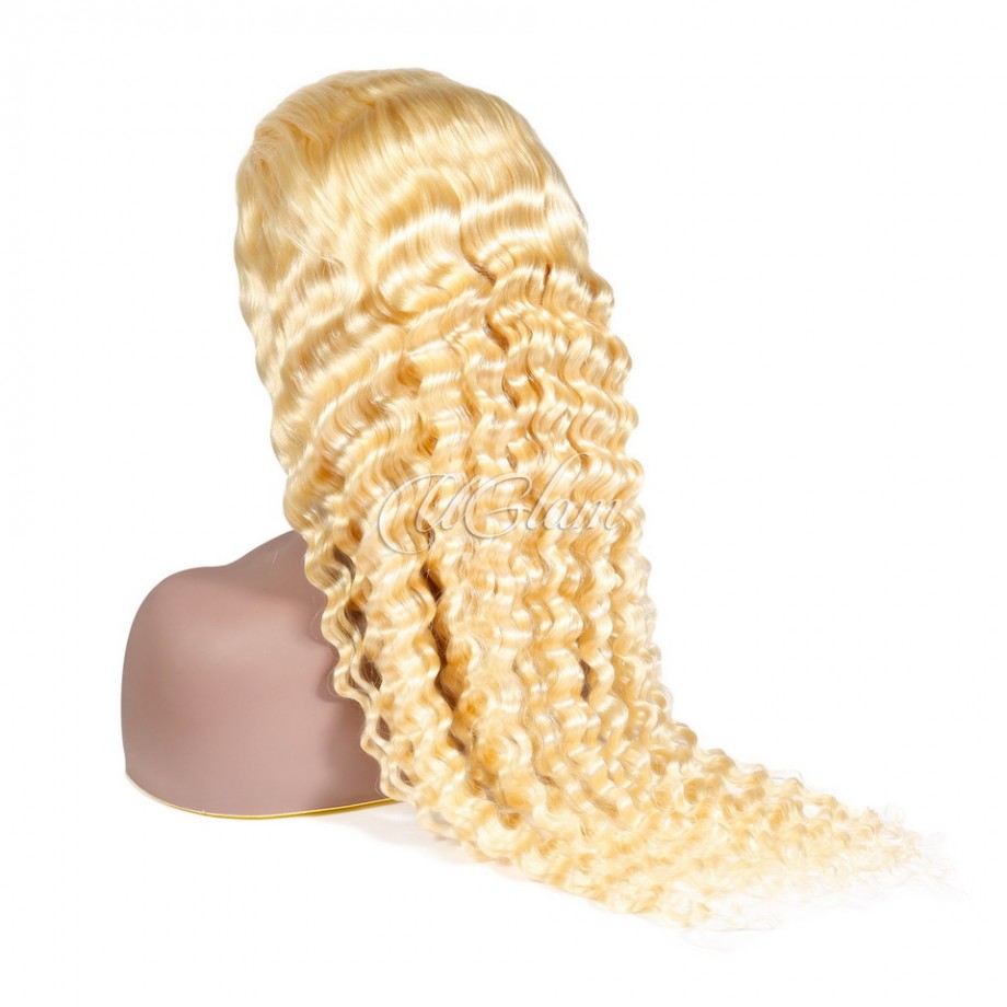Uglam Lace Front Wigs 613 Honey Blonde Color Deep Wave Wig