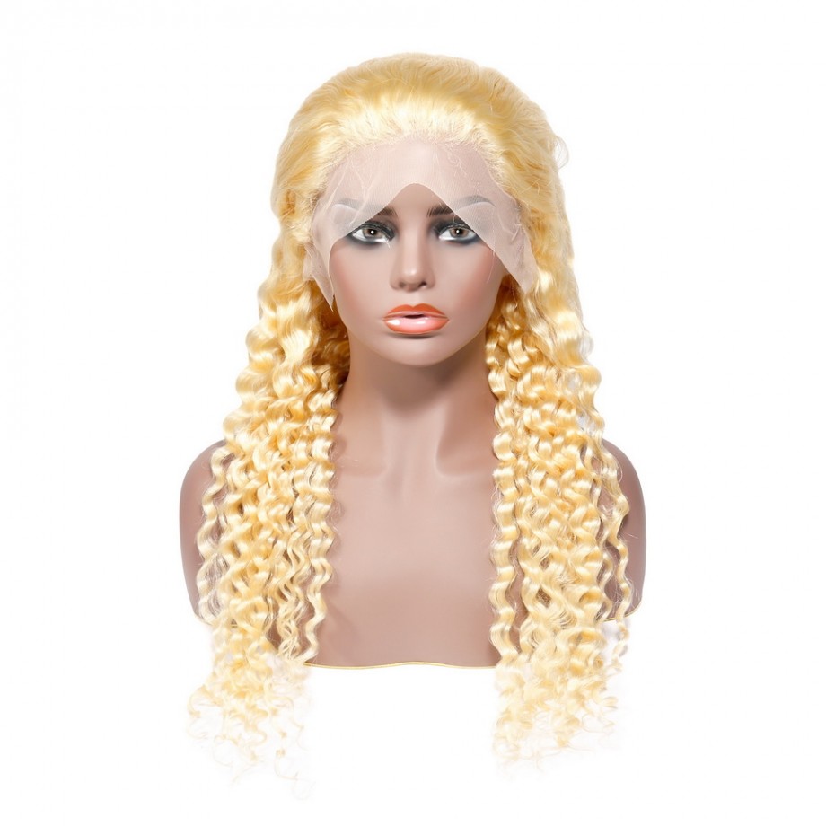 Uglam Lace Front Wigs 613 Honey Blonde Color Deep Wave Wig