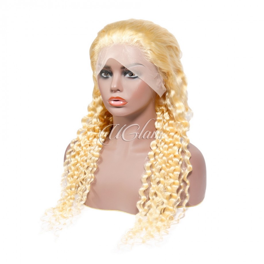 Uglam Lace Front Wigs 613 Honey Blonde Color Deep Wave Wig
