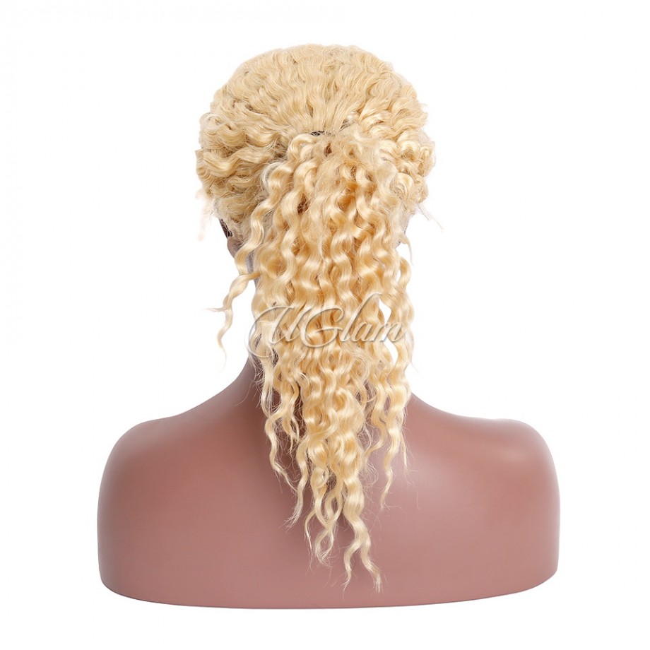 Uglam Transparent Full Lace Wigs 613 Honey Blonde Color Deep Wave