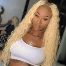 Uglam Lace Front Wigs 613 Honey Blonde Color Deep Wave Wig