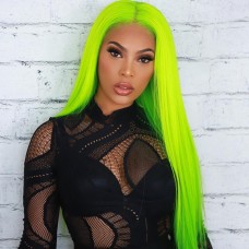 Uglam Full Lace Wigs Green Color Straight Hair