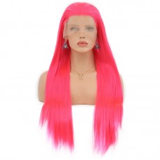 Uglam Full Lace Wigs Rose Red Color Straight Hair