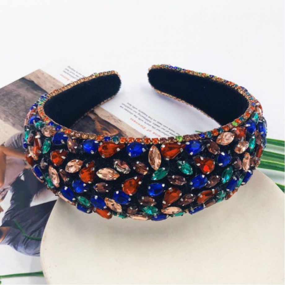 Uglam Colorful Crystals-Inlaid Sponge Rhinestone Headband