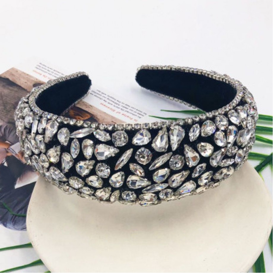 Uglam Colorful Crystals-Inlaid Sponge Rhinestone Headband
