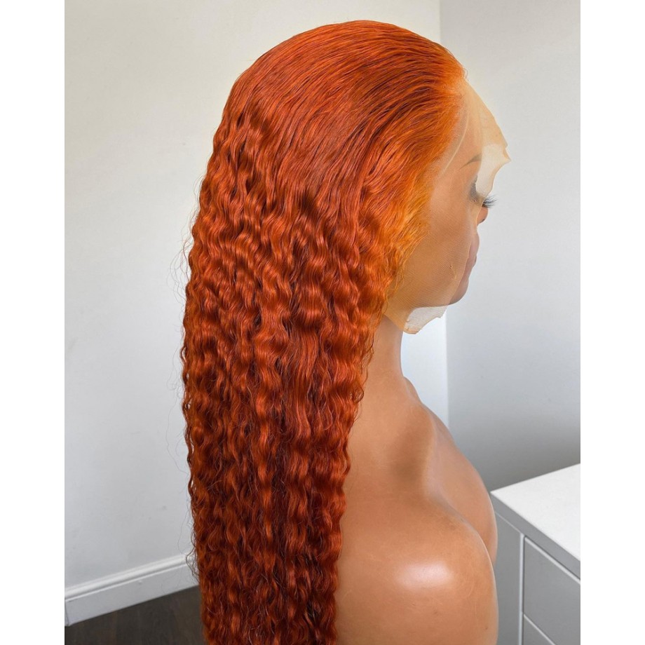Uglam 13X4 Lace Front Orange Ginger Color Deep Wave Wig