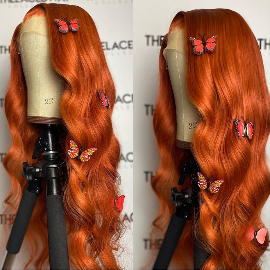 Uglam 13X4 Lace Front Orange Ginger Color Body Wave Wig