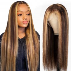 Uglam 4X4 Closure Wig Piano Color Highlight #4/27 Straight