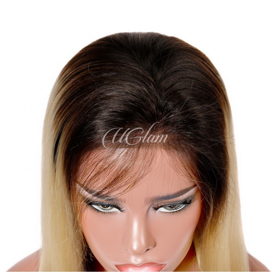 Uglam Lace Front Wigs 1B/613 Blonde Color Straight 150% Density
