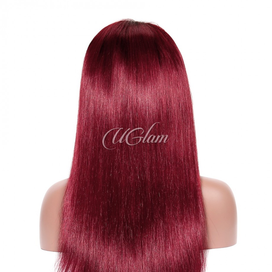 Black Root Red Burgundy Wig Straight Wig Honey Blonde Lace