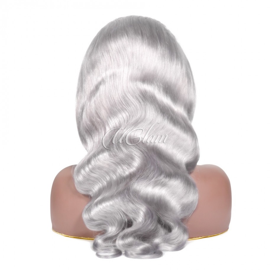 Uglam Sliver Grey Color 13x4 Lace Front Wig Body Wave Humanhair