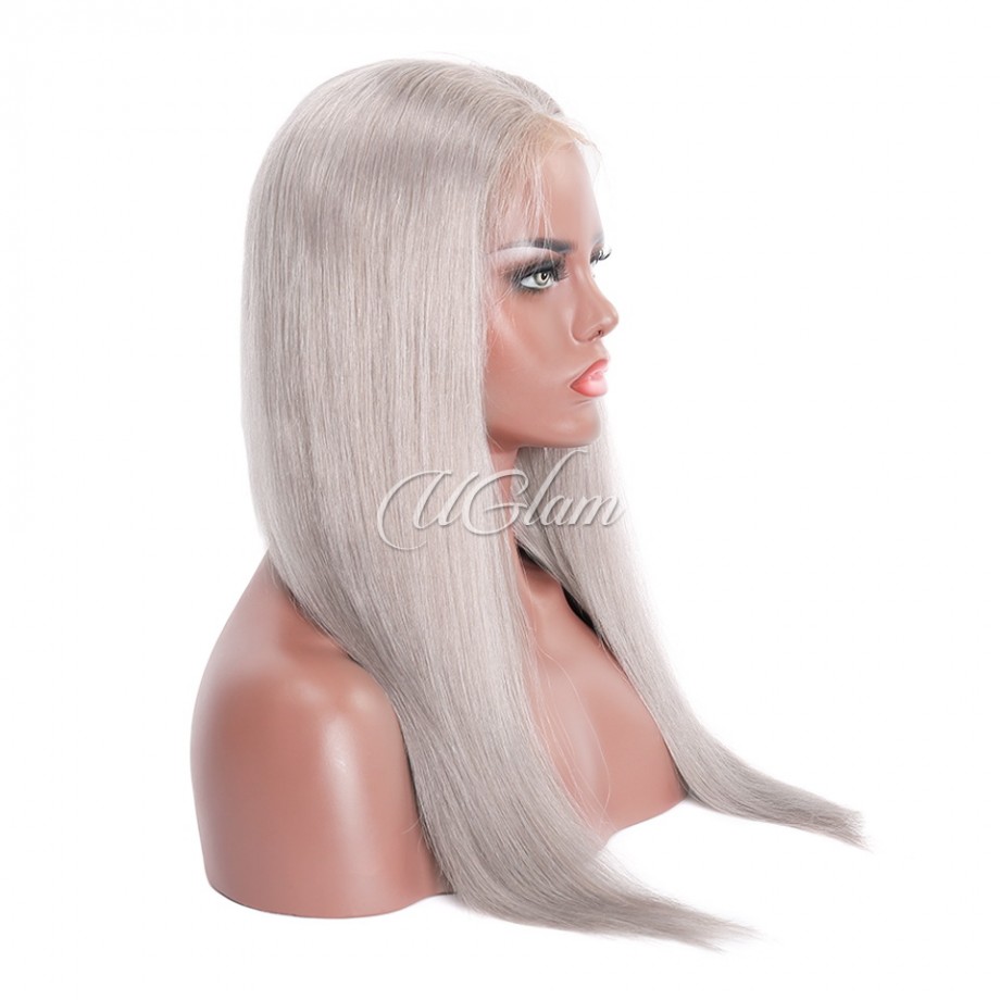 Uglam Grey Color 13x4 Lace Front Wig Striaght Humanhair