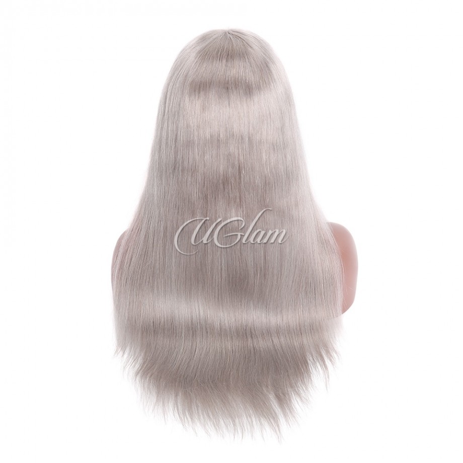 Uglam Grey Color 13x4 Lace Front Wig Striaght Humanhair