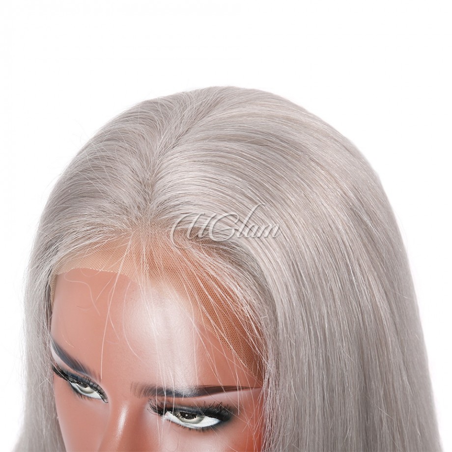 Uglam Grey Color 13x4 Lace Front Wig Striaght Humanhair