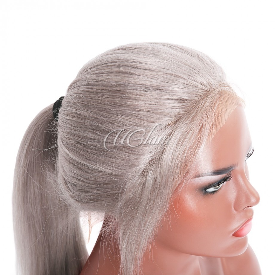 Uglam Grey Color 13x4 Lace Front Wig Striaght Humanhair