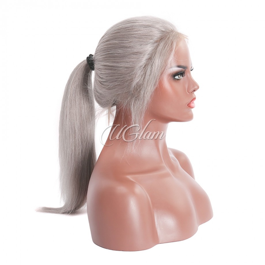 Uglam Grey Color 13x4 Lace Front Wig Striaght Humanhair