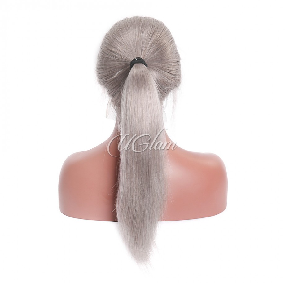 Uglam Grey Color 13x4 Lace Front Wig Striaght Humanhair