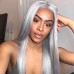 Uglam Grey Color 13x4 Lace Front Wig Striaght Humanhair