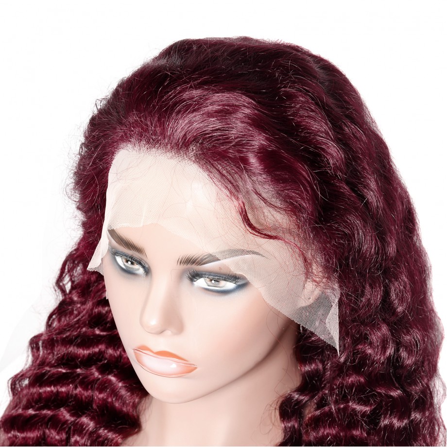 Uglam Lace Front Wig 99J Wine Color Deep Wave Wig