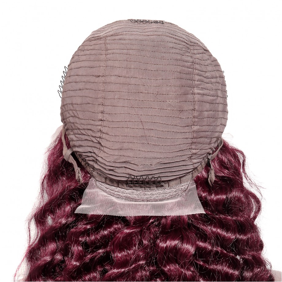 Uglam Lace Front Wig 99J Wine Color Deep Wave Wig