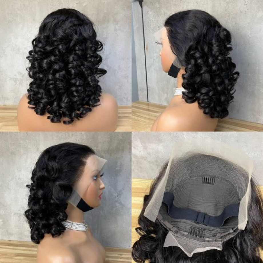 Uglam Double Drawn Bouncy Curly loose wave 13x4 Transparent Lace Full Frontal Wig 250% Density