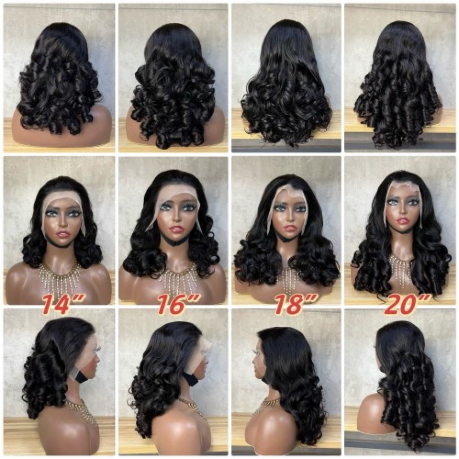Uglam Double Drawn Bouncy Curly loose wave 13x4 Transparent Lace Full Frontal Wig 250% Density