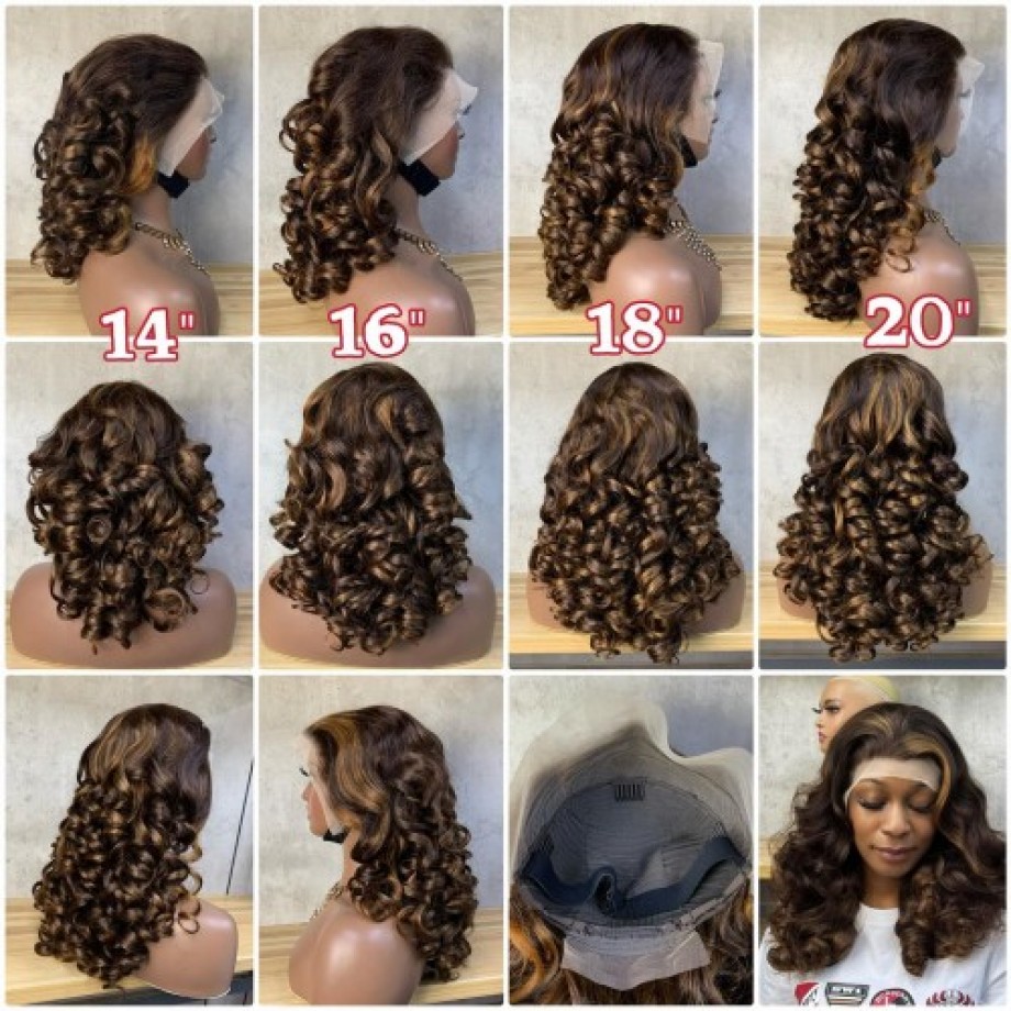Uglam Double Drawn Bouncy Curly loose wave 13x4 Transparent Lace Full Frontal Wig 250% Density