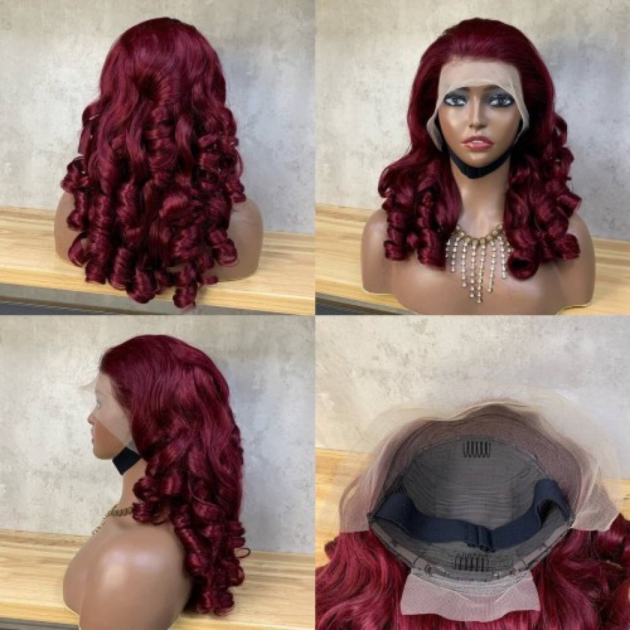 Uglam Double Drawn Bouncy Curly loose wave 13x4 Transparent Lace Full Frontal Wig 250% Density