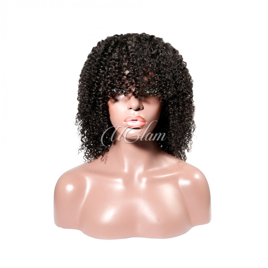 Uglam Machine Wigs Kinky Culry With Bangs For Women